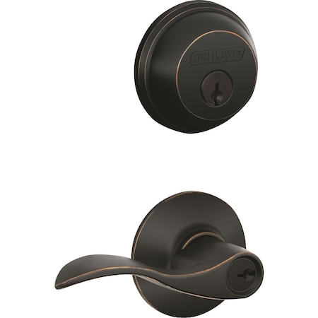 Schlage Accent Aged Bronze Single Cylinder Deadbolt & Door Lever Combo Lockset FB50VACC716